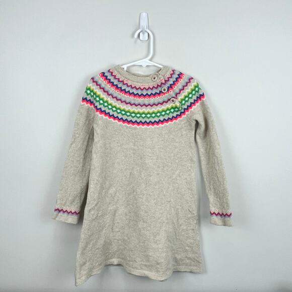 Mini Boden Oatmeal Marl Fair Isle Sweater Dress 7-8 - Picture 1 of 6